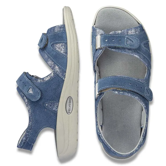 Femme idéalsko Sandales / Mules<Chaussures de confort Helvesko : modèle Sabrina, coloris jean/argent