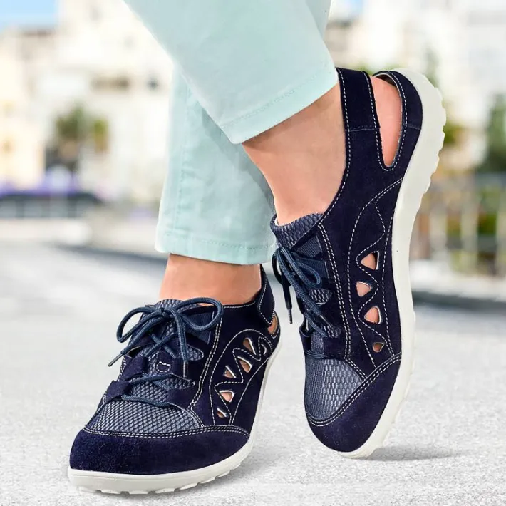 Femme idéalsko Sandales / Mules<Chaussures de confort Helvesko : modèle Bila, bleu foncé