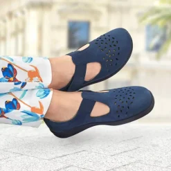 Femme idéalsko Sandales / Mules<Chaussures de confort Helvesko : modèle Chios, bleu